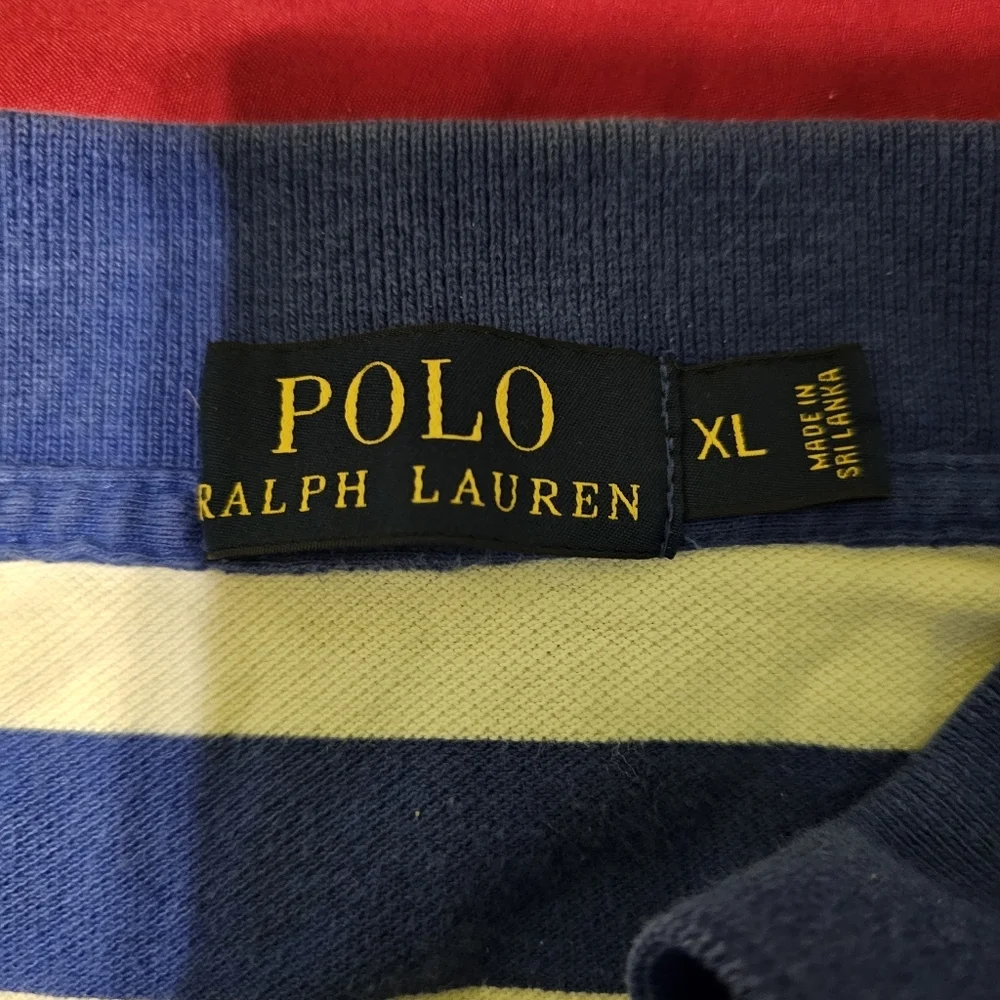 Polo Ralph Lauren Striped Piqué Polo Shirt - XL - Blue/White with Yellow Pony